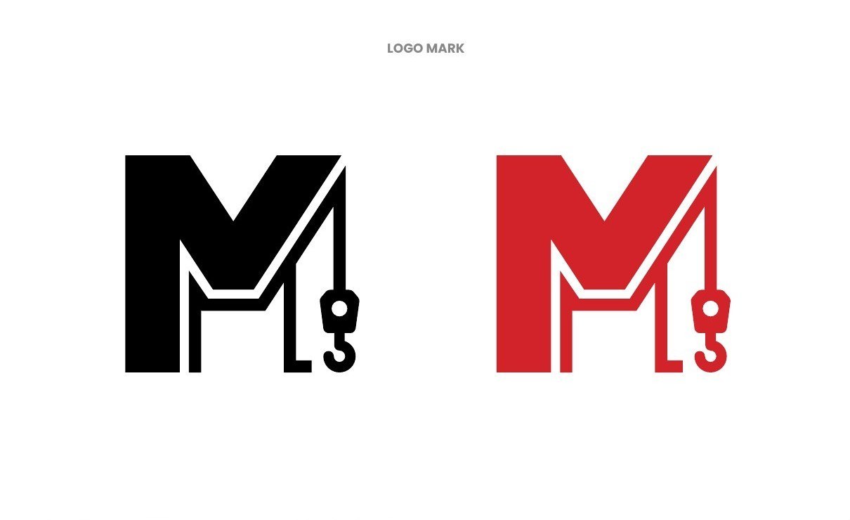 The M crane mark in black and in red