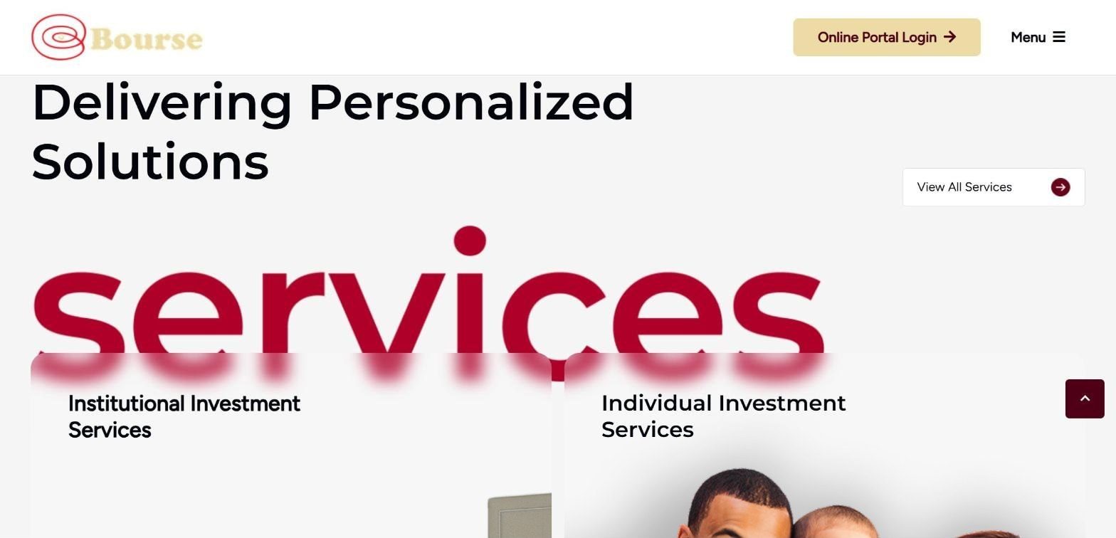 Homepage services section for institutional and individual investors
