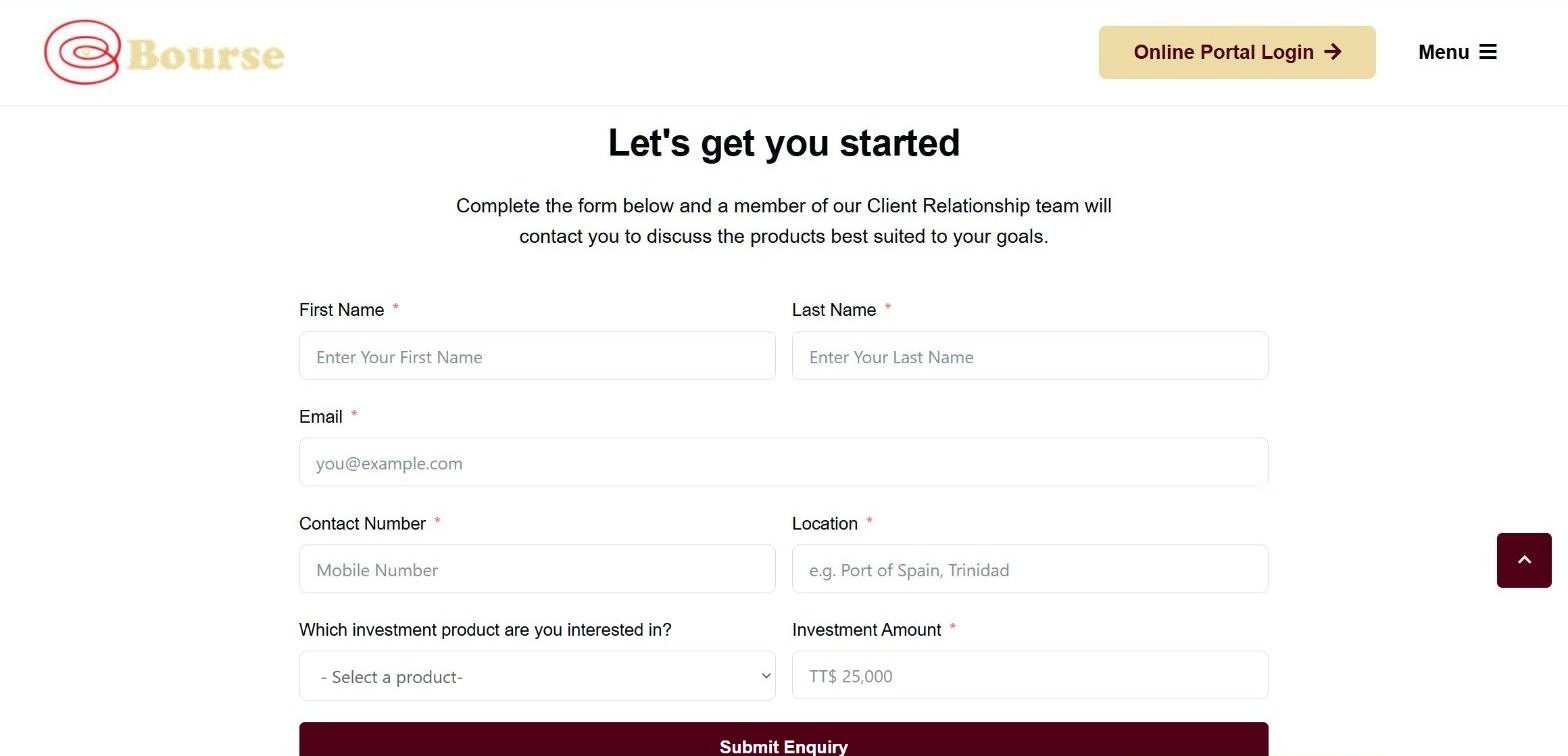 Campaign enquiry form asking for product interest and investment amount