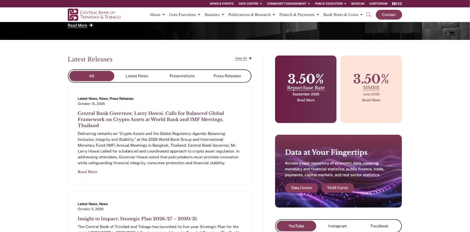 Central Bank news and statistical releases listing