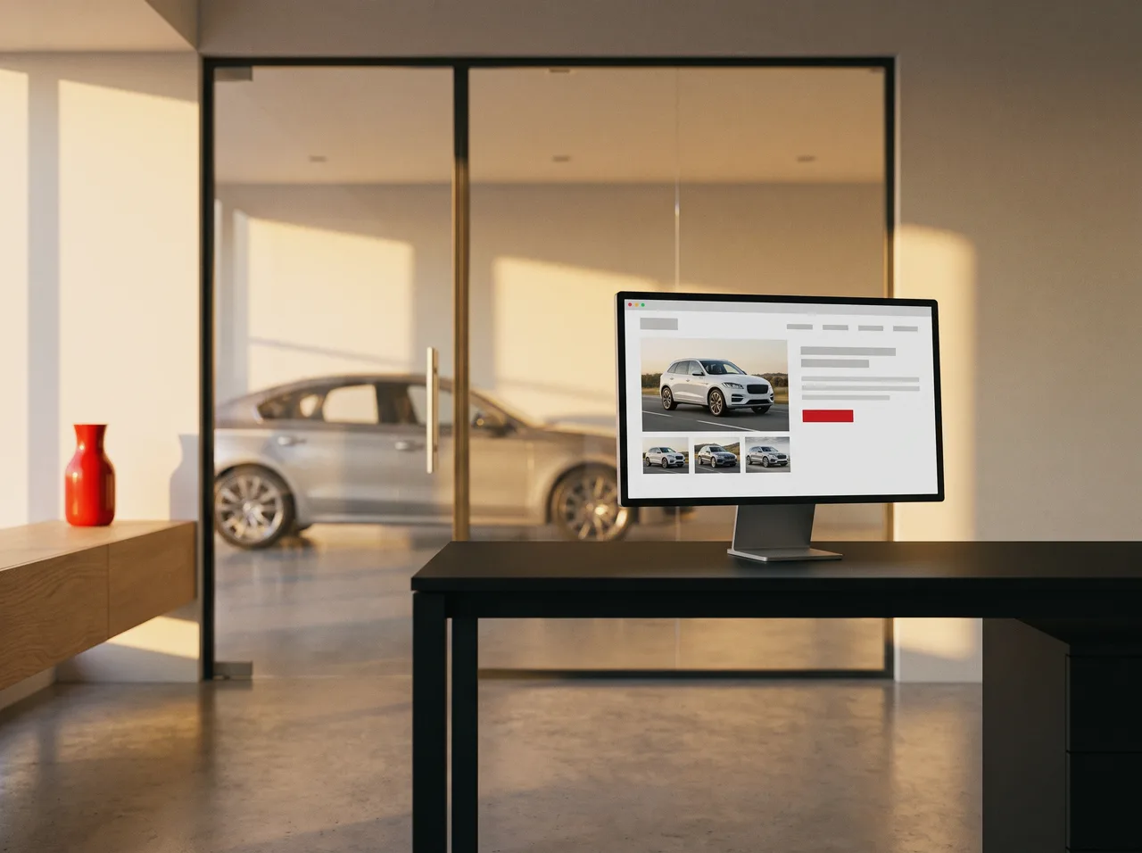 Car dealer website on a showroom monitor