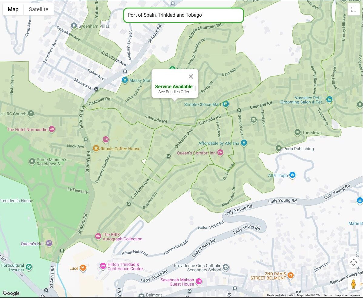 Coverage map of St Ann's and Cascade with a Service Available pop-up and a See Bundles Offer link