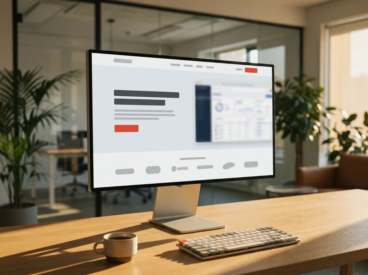 Software product homepage on a monitor