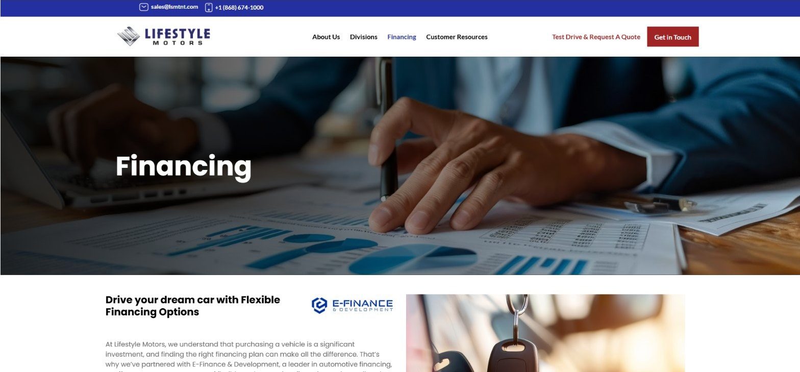 Financing page with E-Finance partner details