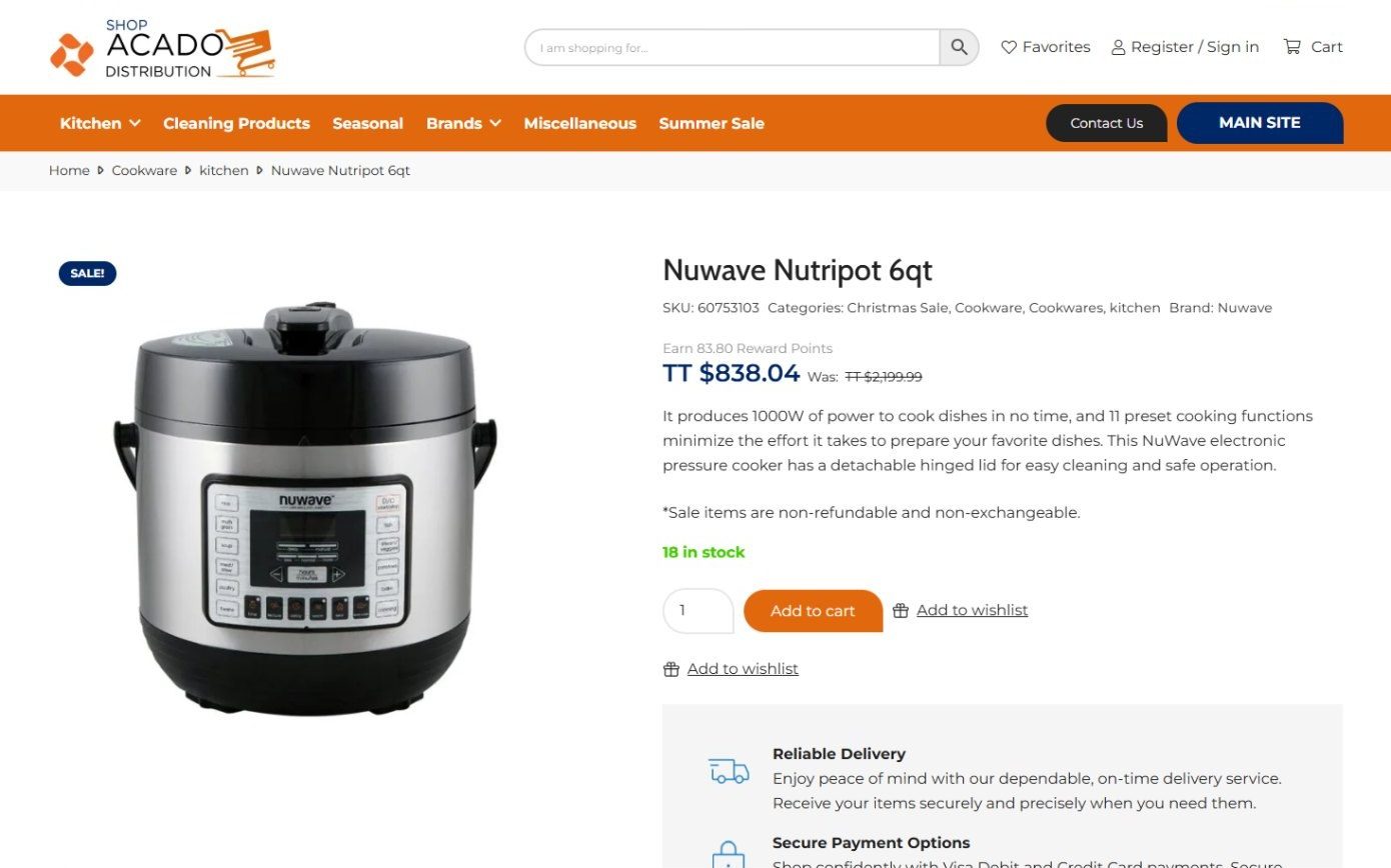 Nuwave Nutripot product page with a sale price and Earn 83.80 Reward Points