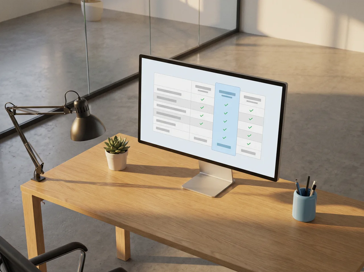 Product comparison table on a monitor