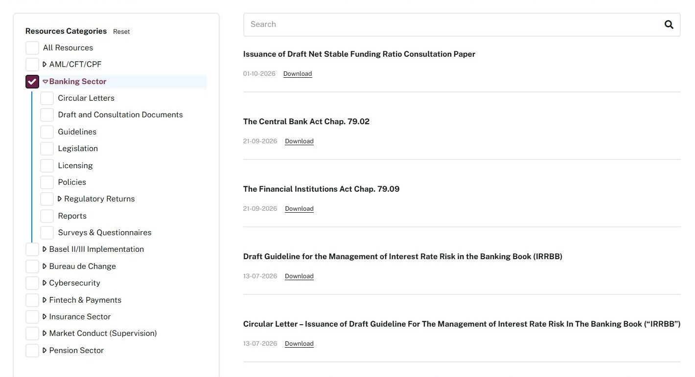 Central Bank industry resources library sorted by sector and category