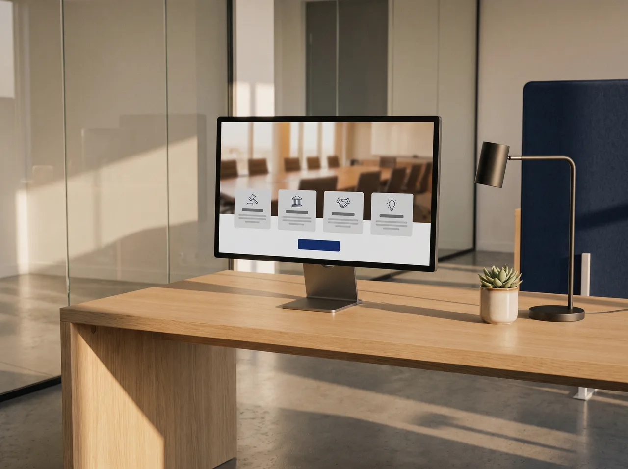 Firm website with practice areas on a monitor