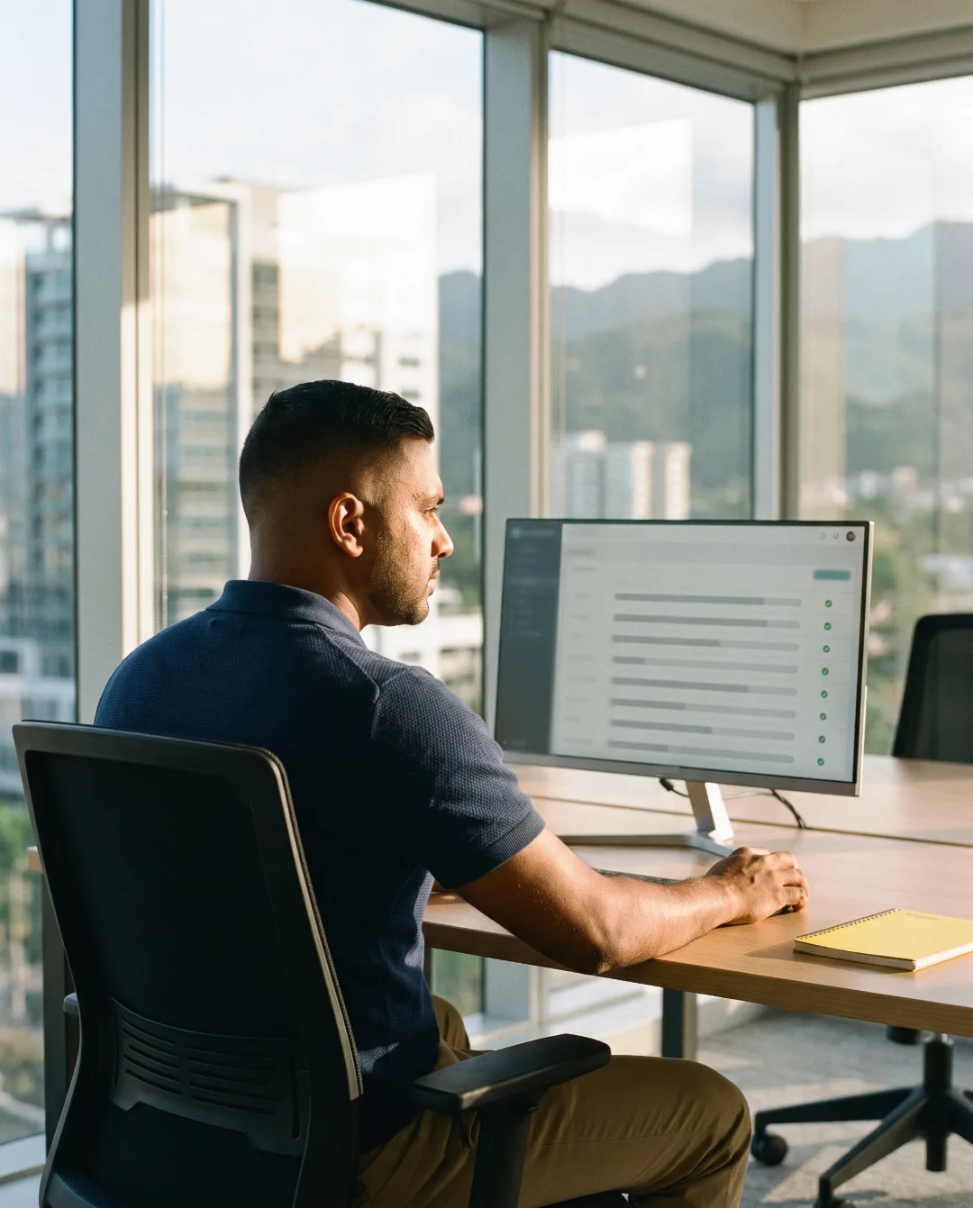 Analyst checking conversion tracking on a monitor before launch