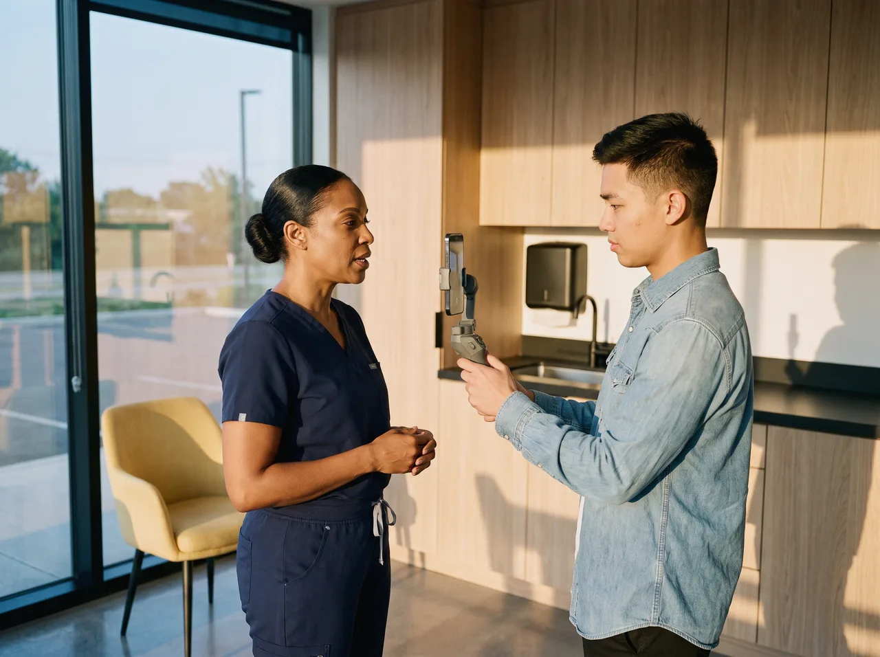 Nurse recording a health tip for social media
