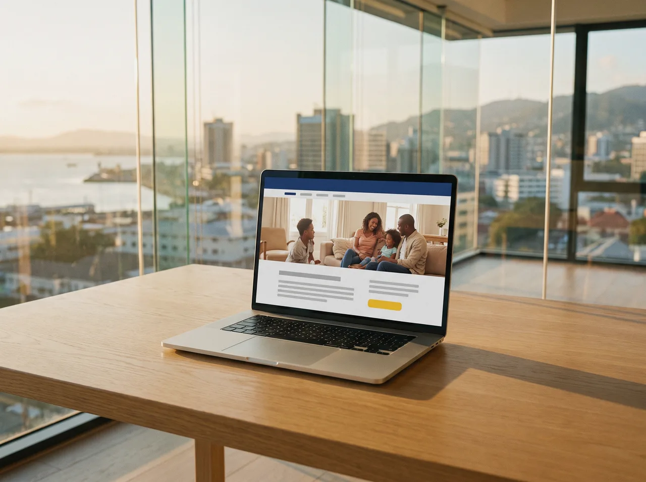 Banking website on a laptop overlooking the Gulf of Paria