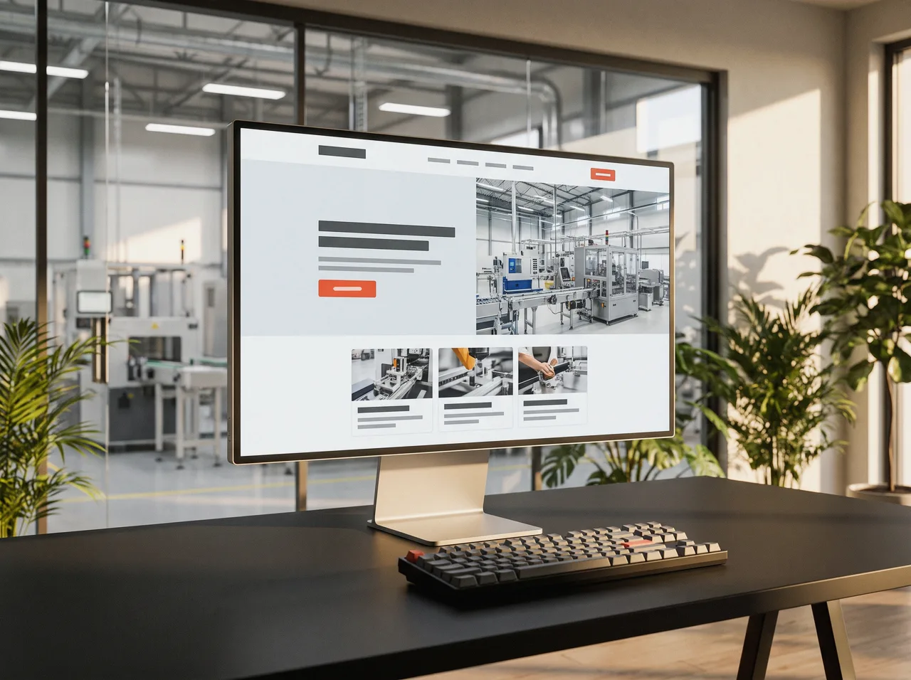 Manufacturer website with a quote button on a monitor