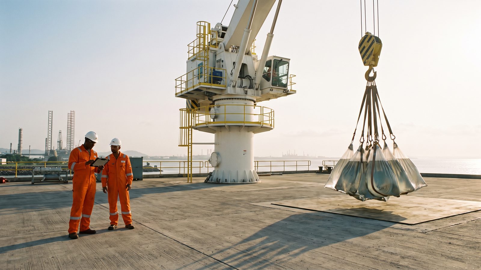 Offshore crane load test at an engineering yard in south Trinidad