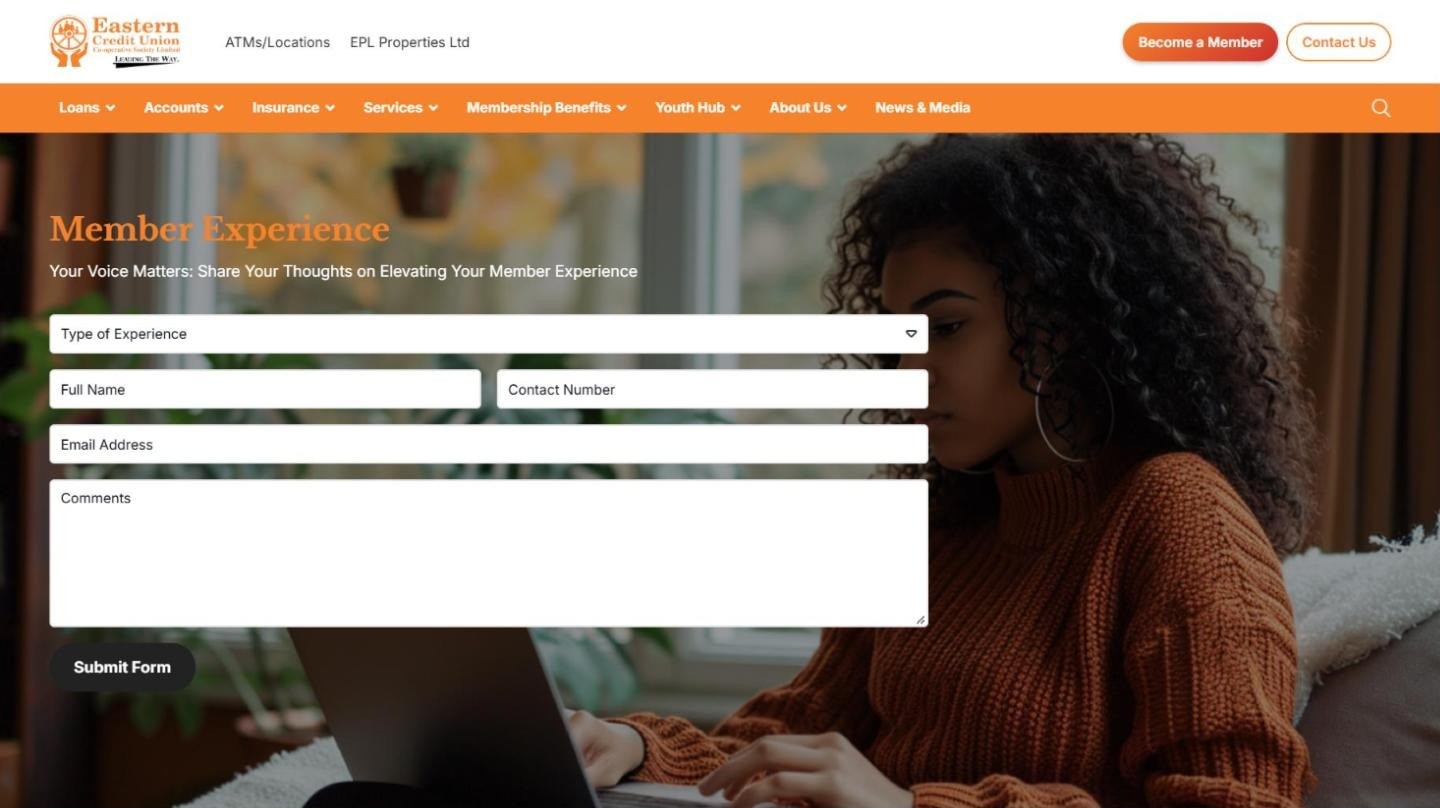 Eastern Credit Union New Experience page introducing member services