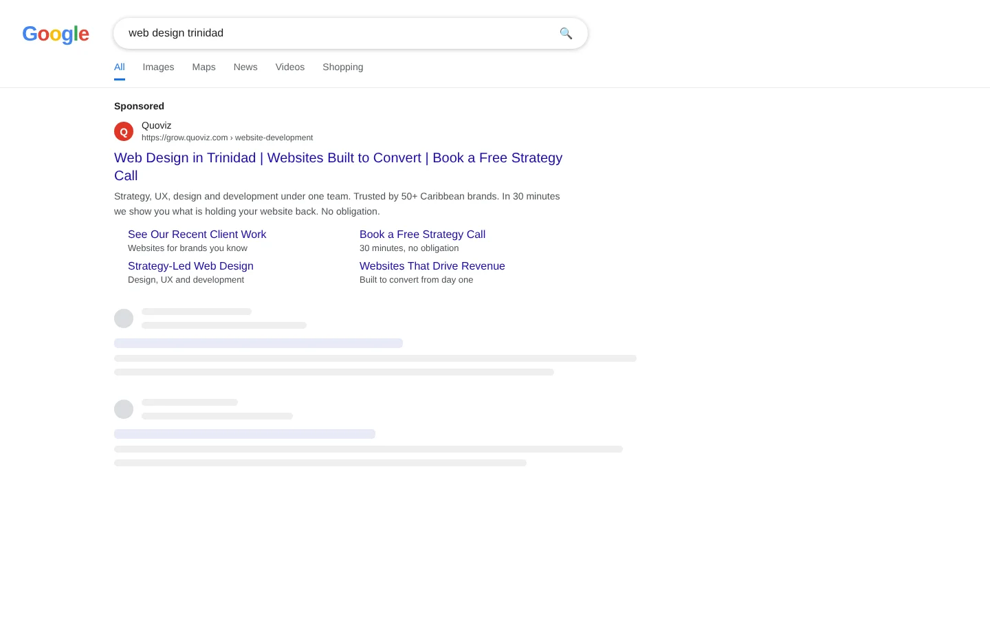 Quoviz sponsored ad in Google search results