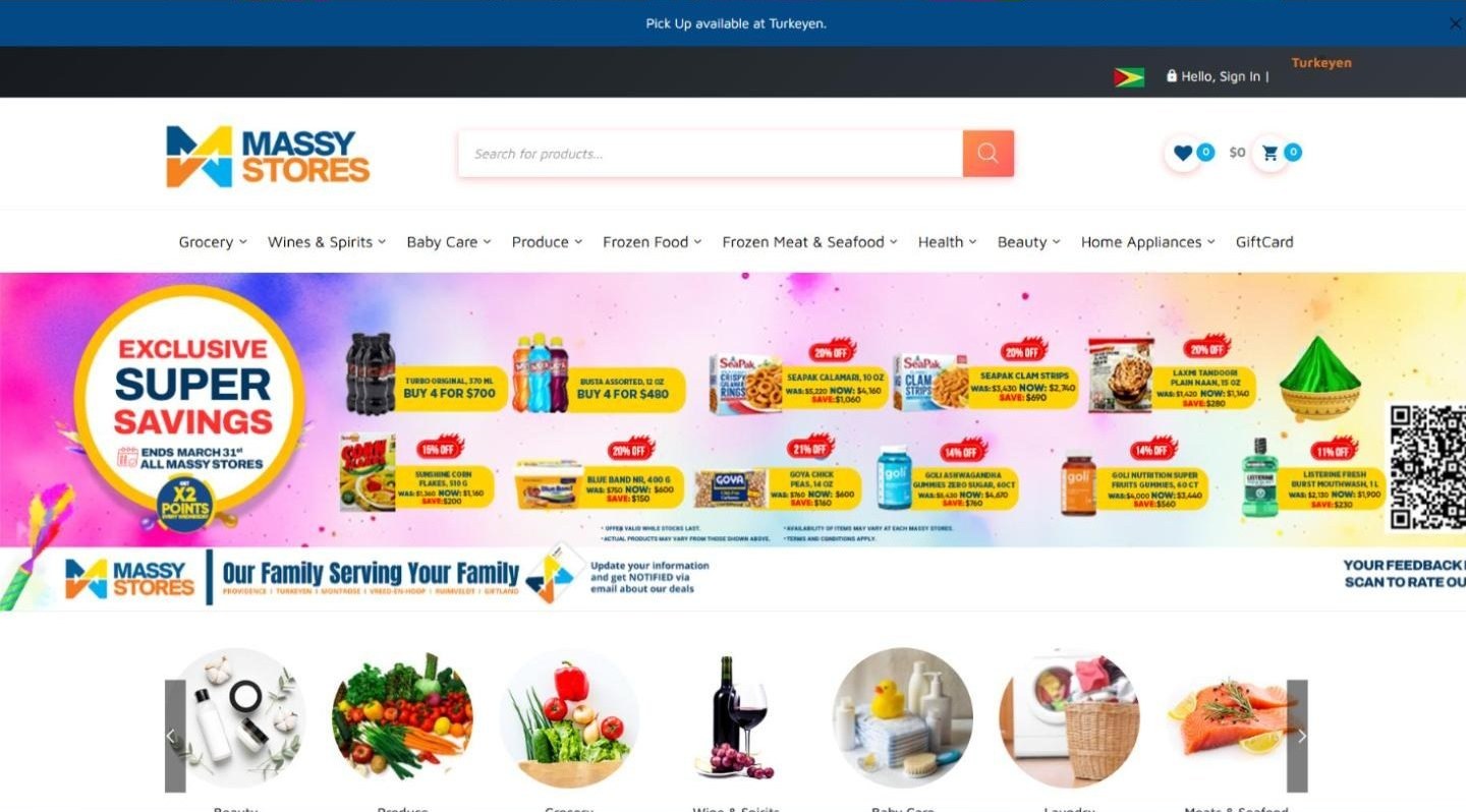 Massy Stores Guyana online store with pickup at Turkeyen and weekly savings