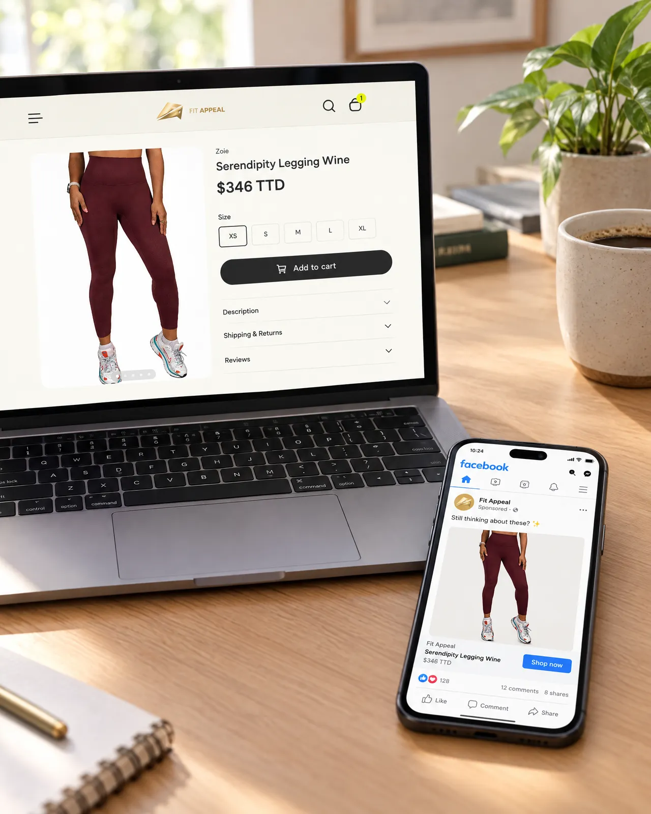 Product page and a remarketing ad for the same product