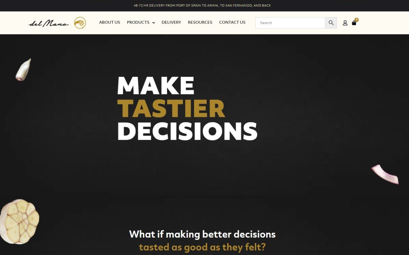 Make Tastier Decisions campaign page in black and gold