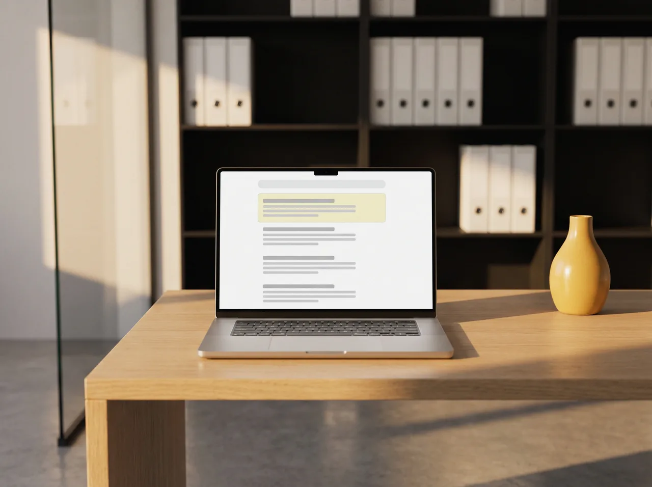 Search results on a laptop in a law office