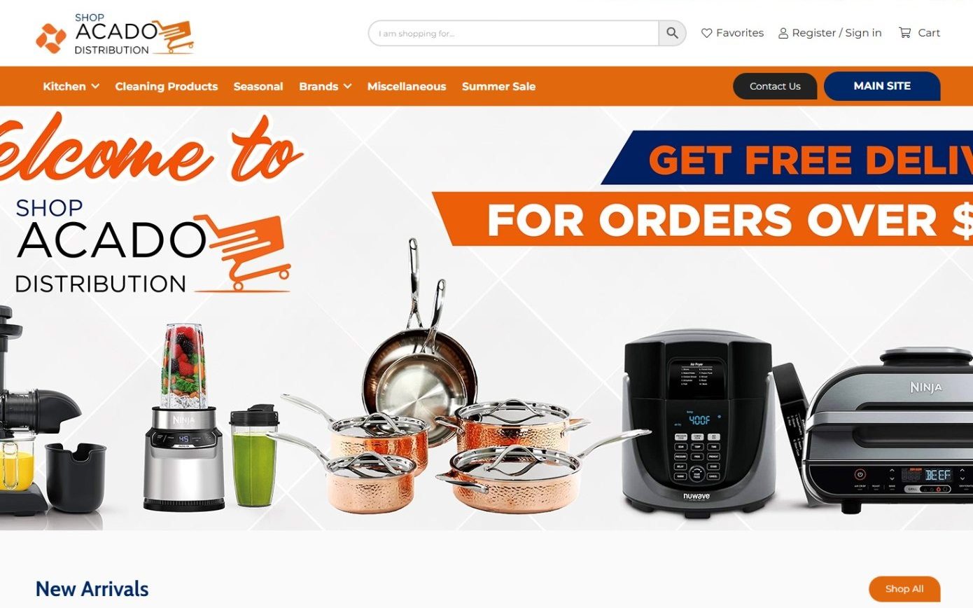 Store landing page with Kitchen, Cleaning Products and Seasonal menus and a Main Site button