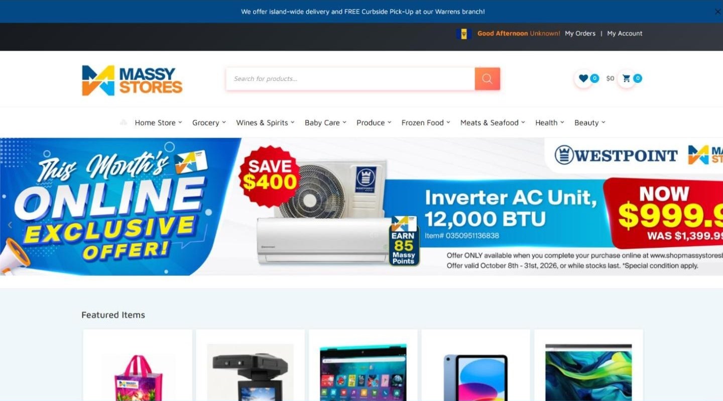 Massy Stores Barbados online store with island-wide delivery and an online exclusive offer