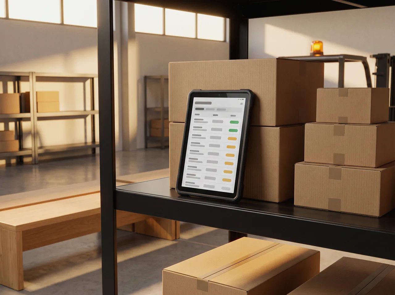 Order management app on a tablet in a warehouse