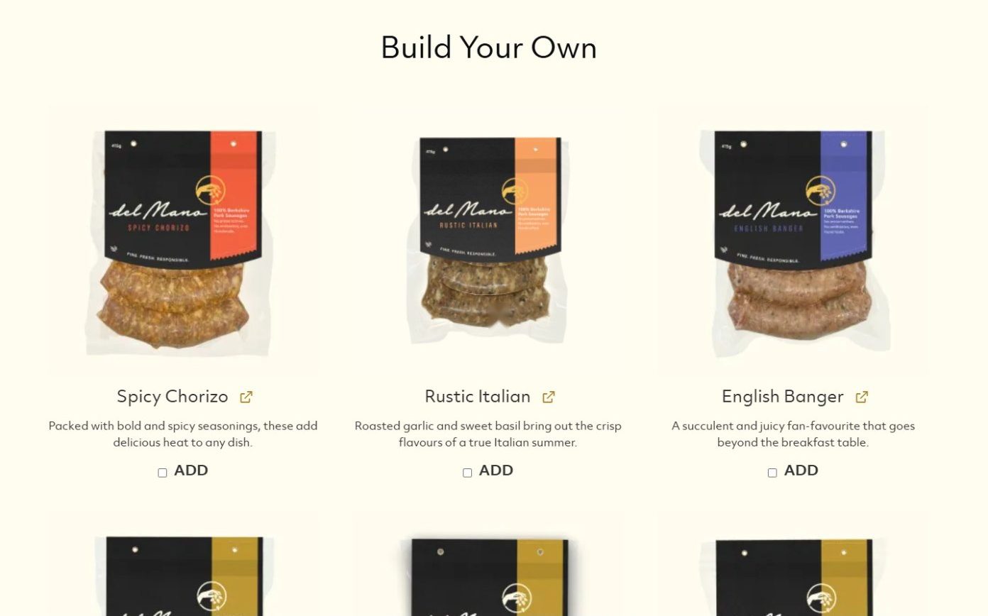Build Your Own grid with Spicy Chorizo, Rustic Italian and English Banger packs