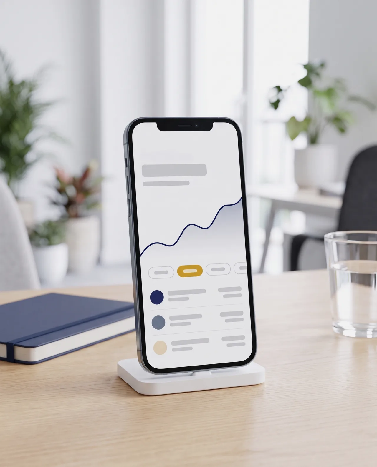 Investment app showing a portfolio chart on a phone