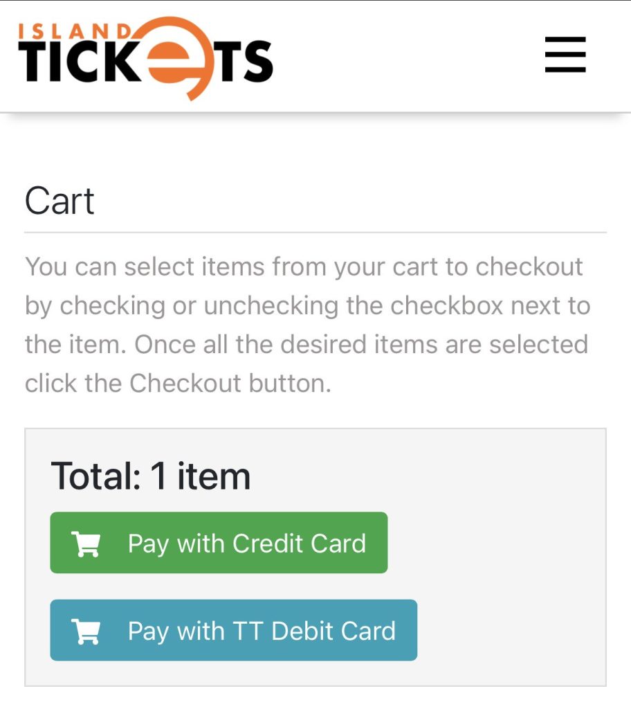 Local online ticket platform, Island E-Tickets, offering payment with TT debit card