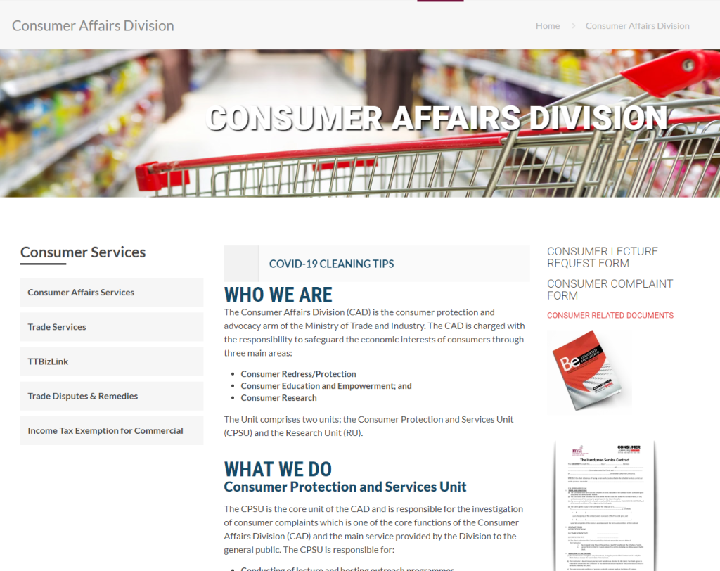 Consumer Affairs Portal with division’s information to aid in building consumers’ trust