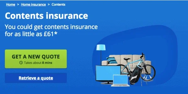 Confused.com offers complete transparency by including the estimated time to complete the form on the green call to action button